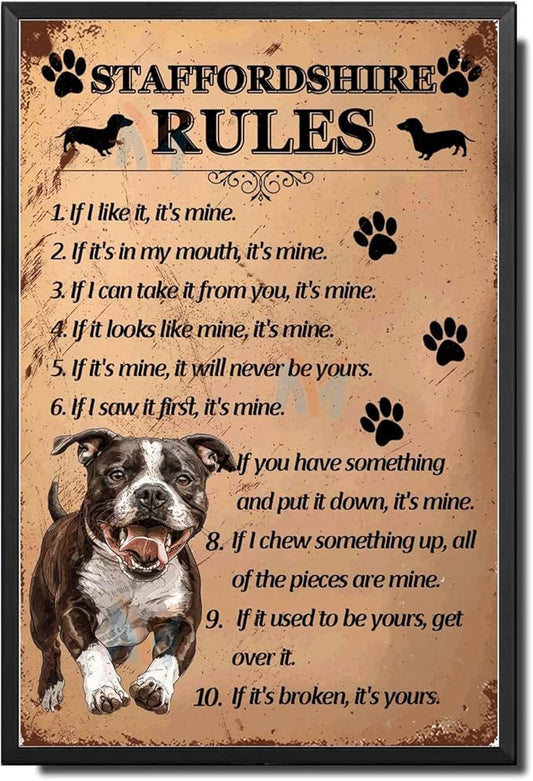 Metal Sign Tin Sign Vintage Wall Art Staffordshire Rules Outhouse Wall Decor for Club 6×8 Inches with Metal Frame