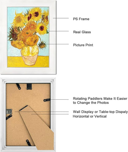 5X7 Picture Frame Set of 6 with Real Glass for Pictures 4x6 with Mat or 5x7 Without Mat, Wall or Tabletop Gallery Photo Frames White