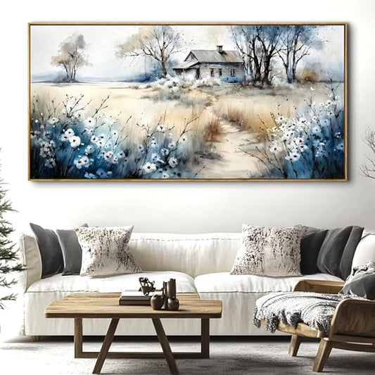 Watercolor Landscape Art Wall Art - Framed Modern Canvas Painting for Living Room, Bedroom Home Office Decor, 48x24 Inch Ready to Hang