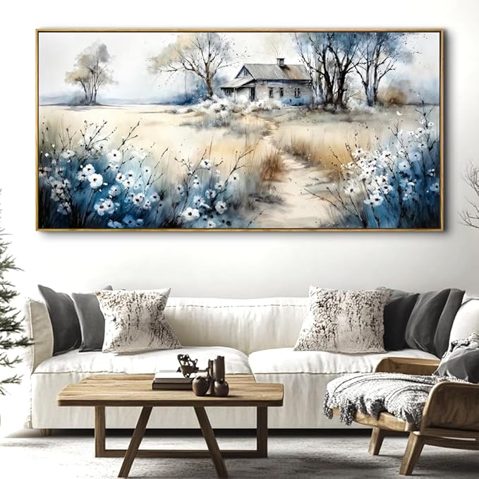 Watercolor Landscape Art Wall Art - Framed Modern Canvas Painting for Living Room, Bedroom Home Office Decor, 40x20 Inch Ready to Hang