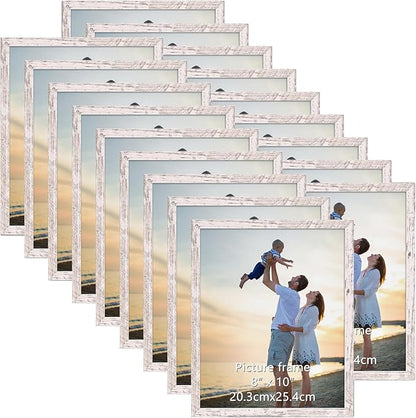 Hoikwo 18 Packs 8x10 Distressed White Multi Plastic Picture Frames Set with Plastic Cover for Family Photos, Artwork, Light Weight Bulk 8 by 10 Frames Pack for Wall Hanging and Table