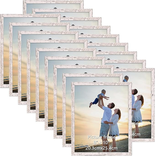 Hoikwo 18 Packs 8x10 Distressed White Multi Plastic Picture Frames Set with Plastic Cover for Family Photos, Artwork, Light Weight Bulk 8 by 10 Frames Pack for Wall Hanging and Table