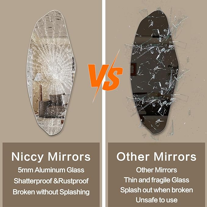 Niccy 61"×24" Frameless Pebble Full Length Mirrors, Long Wall-Mounted Mirror for Living Room, Large Full Body Mirror, Explosion-Proof Tall Hanging-Mirror for Bathroom Bedroom Entryway Decor