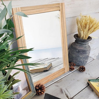 AAZZKANG Rustic Mirrors for Wall Rectangle Wood Frame Mirror 50 x 40 cm Farmhouse Bedroom Bathroom Decorative Mirror