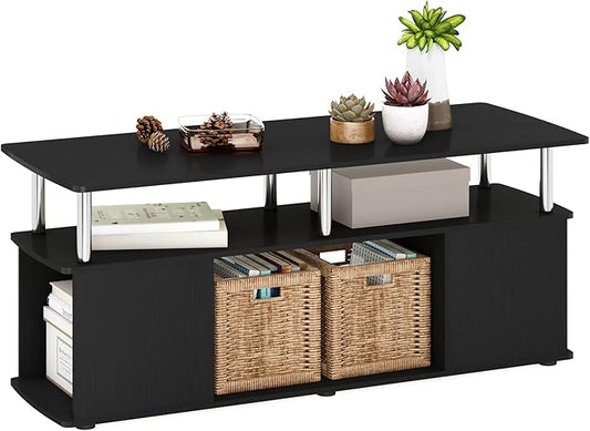 Furinno Jaya TV Stand, Entertainment Center, TV Console for TV up to 50 Inch with Open Shelves, for Living Room, Bedroom, Dark Americano