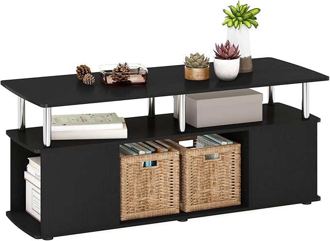 Furinno Jaya Coffee Table, Coffee Table with Storage Shelf, Center Table with Bottom Shelf, for Living Room, Dark Americano