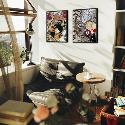 Fashion Cheetah Wall Art Set of 3 Leopard Wall Decor Pictures Lucky 8 Ball Poster Canvas Painting Prints Dark Red Cheetah Artwork for Bedroom Living Room 16x24 inch Black PS Framed