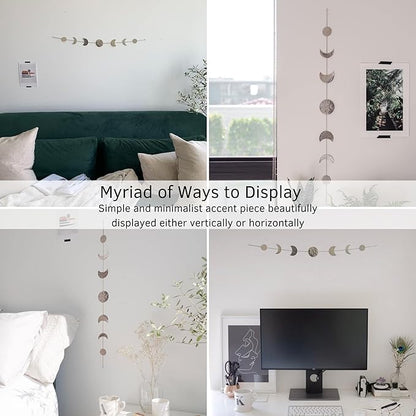 BASE ROOTS Moon Phase Wall Decor, Celestial Décor, Moon Décor & Boho Wall Décor, Silver Wall Art for Bedroom & Living Room, Bohemian Wall Decor, Handmade Hammered Metal 36" 7 Phases Moon Wall Decor, Gift for Women & Kids