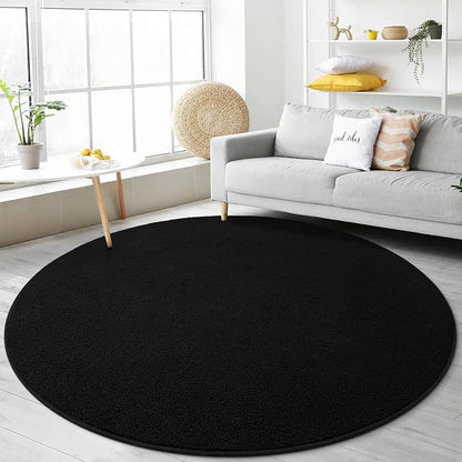 Gifeas Large Ultra Soft Round Area Rugs for Living Room Bedroom, 7x7 Feet Black Thickened Memory Foam Modern Indoor Circle Carpets, Non-Slip Comfy Circular Rug for Boys Girls Nursery Room Home Decor