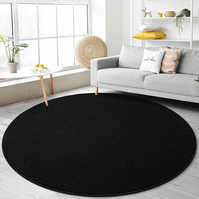 Gifeas Ultra Soft Round Area Rugs for Living Room Bedroom, 5x5 Feet Black Thickened Memory Foam Modern Indoor Circle Carpets, Non-Slip Comfy Circular Rug for Boys Girls Nursery Room Home Decor