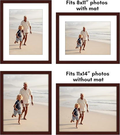 Americanflat 11x14 Picture Frame with Polished Plexiglass - Set of 5 - Use as 8x11 Frame with Mat or Display 11x14 Photo Without Mat - Galleria Collection - Picture Frames for Wall Display - Mahogany