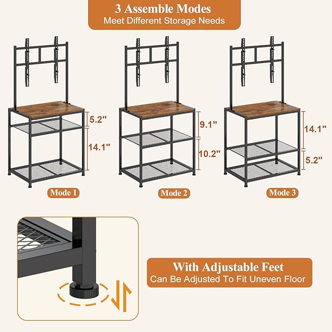 23 Inch to 50 Inch Floor Small Corner TV Stand with Storage Shelves for Living Room Bedroom, Universal Floor Television Stands with Mount, Rustic Brown Corner TV Table Desk Shelf for Small Space