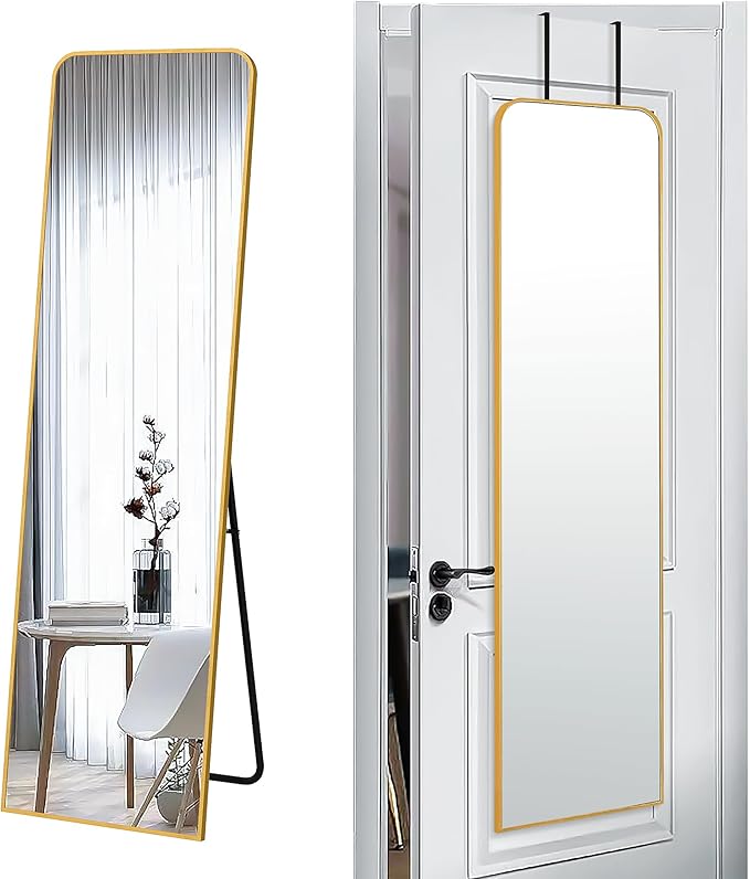 SCWF-GZ Rectangle 57x16 Mirror Full Length Wall Mounted Hanging or Against Wall Metal Frame Dressing Make-up Mirrors for Entryway Bedroom Bathroom Living Room 57 16 inch Gold