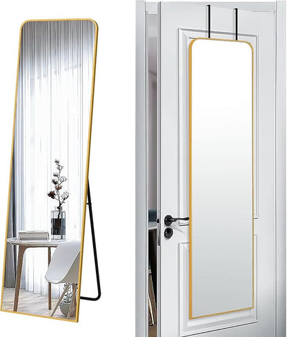 SCWF-GZ Rectangle 57x16 Mirror Full Length Wall Mounted Hanging or Against Wall Metal Frame Dressing Make-up Mirrors for Entryway Bedroom Bathroom Living Room 57 16 inch Gold