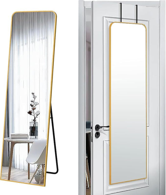 SCWF-GZ Rectangle 57x16 Mirror Full Length Wall Mounted Hanging or Against Wall Metal Frame Dressing Make-up Mirrors for Entryway Bedroom Bathroom Living Room 57 16 inch Gold