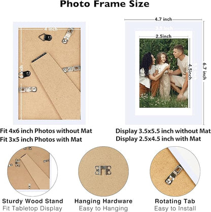 JCJMY 12 Packs 4x6 Picture Frames Bulk, Display 3.5x5 with Mat or 4x6 Without, White Gallery Frame Set, 4 by 6 Frames Bulk Set of 12, Collage Wall Decor Photo Frame Set for Wall and Tabletop, White