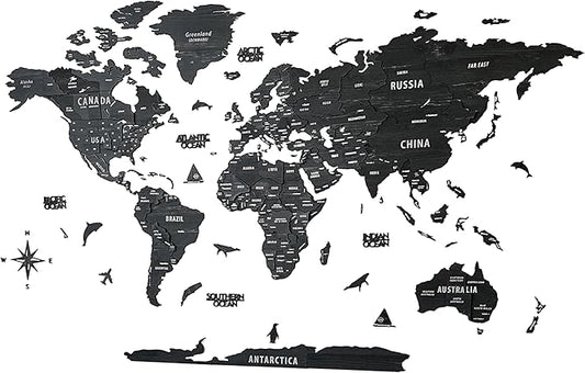 Colorfull Worlds, Multilayer 3D Wooden World Map, Travel Map States and Capitals, Wall Decor For New House, Gift For Travelers, Office Decor, Educational Activity for Children (M, Tuana)