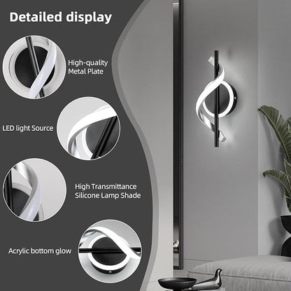 EIDISUNY Wall Sconces Sets of 2, 12W LED Wall Mount Lights, Modern Spiral Wall Lamp, 6000K Cold Modern Light Fixture for Stairs, Living Room, Bedroom, Aisle, Hallway