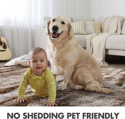 4x6 Ft Shag Area Rug for Bedroom Living Room, Tie-Dyed Ultra Soft Fluffy Furry Rugs for Indoor Floor, Aesthetic Carpet for Kids Home Decor (Khaki)