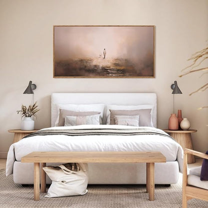 Aurlan Jesus Christian Framed Wall Art(40"x20"), Abstract Jesus Leaves The 99 Parable of The Lost Sheep Canvas Artwork, Large Neutral Watercolor Inspiring Good Shepherd Decor for Church Room Christian Faith Gift