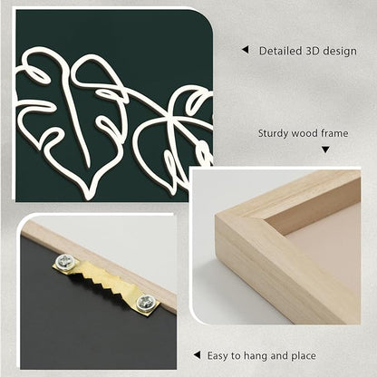 VIYYIEA Wooden 3d Floral Bathroom Wall Decor, Ready-to-Hang Framed Wall Art For Living Room, Bedroom and Office, Boho Botanical Farmhouse Decoration, Lightweight but Valuable Gift (7x16 In, set of 2)