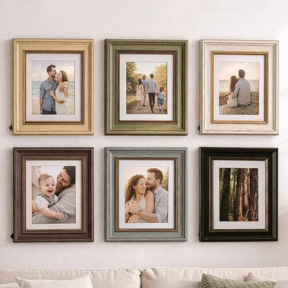 POZEAN 4x6 Picture Frames Set of 6 with Mat for 3.5x5 Photos, 4 x 6 Frames for Pictures – Vintage Multi Color Photo Frames with Gold Trim, Shatterproof HD Plastic Cover for Wall & Tabletop Display Home Decor