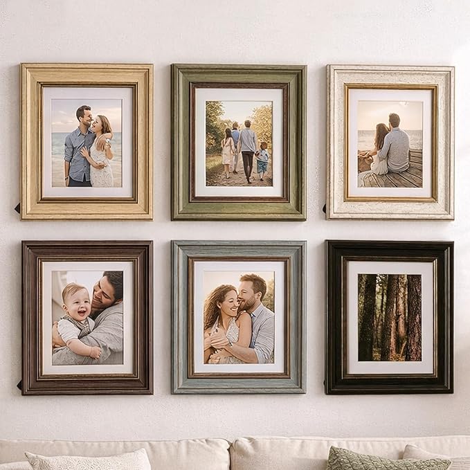 POZEAN 5x7 Picture Frames Set of 6 with Mat for 4x6 Photos, 5 x 7 Frames for Pictures – Vintage Multi Color Photo Frames with Gold Trim, Shatterproof HD Plastic Cover for Wall & Tabletop Display Home Decor