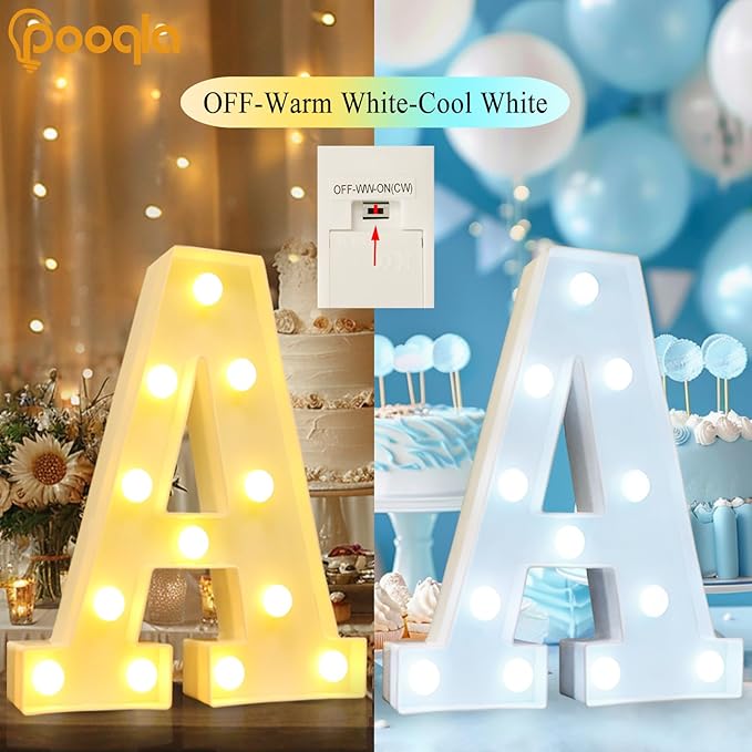 Pooqla LED Marquee Letter Lights, Warm White and Cool White Decorative Lighted Letters, Light Up Alphabet Letters for Boys Girls, Party, Wedding, Bar, Night Light, Birthday Decoration, Letter X