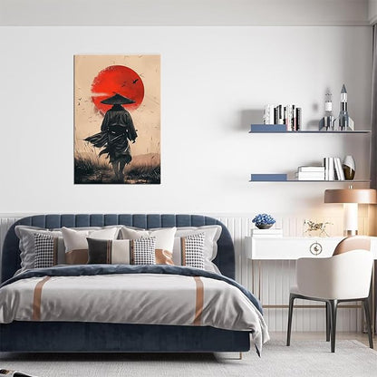 Japanese Wall Art Samurai Painting Canvas Prints Japaneses Martial Pictures Culture Art Posters Artwork Home Decor Framed for Living Room Bedroom Office (28''W x 44''H)