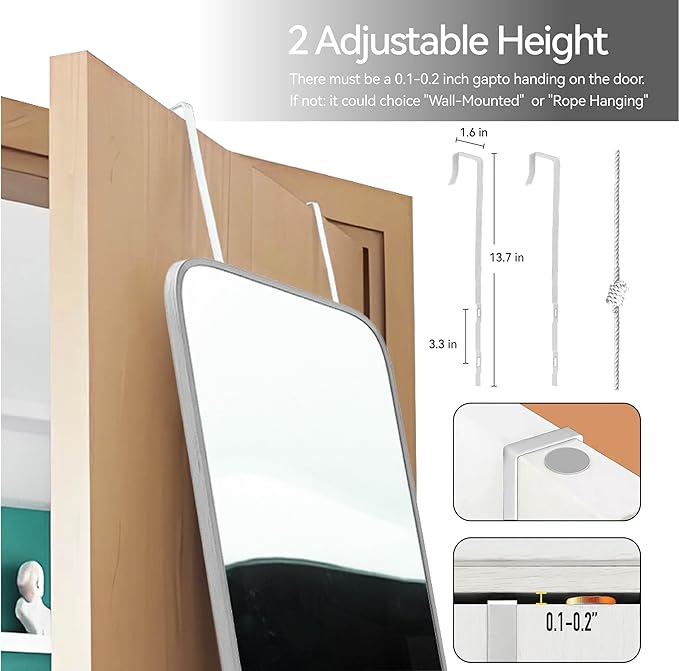 SCWF-GZ Rectangle 57x16 Mirror Full Length Wall Mounted Hanging or Against Wall Metal Frame Dressing Make-up Mirrors for Entryway Bedroom Bathroom Living Room 57 16 inch Silver