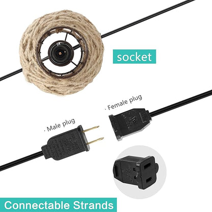 JONATHAN Y 10' 10-Light Rustic Coastal LED String Lights, Light Brown Hemp Rope Shaded Globe Lights for Indoor Outdoor Patio Porch, Bohemian Decor, LED Bulbs Included JYL8710A