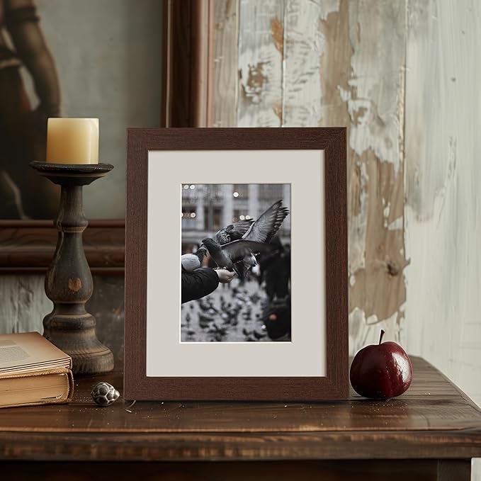 Momentworth 8x10 Picture Frame with Mat for 5x7 Set of 4, Walnut Wood Grain 8 x 10 Dark Brown Gallery Wall Picture Frames for Tabletop or Wall Mounting(4 Pack, Walnut)