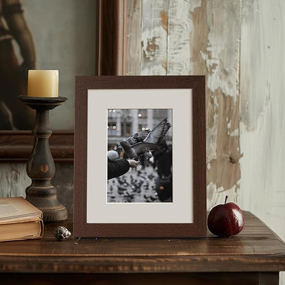 Momentworth 8x10 Picture Frame with Mat for 5x7 Set of 4, Walnut Wood Grain 8 x 10 Dark Brown Gallery Wall Picture Frames for Tabletop or Wall Mounting(4 Pack, Walnut)