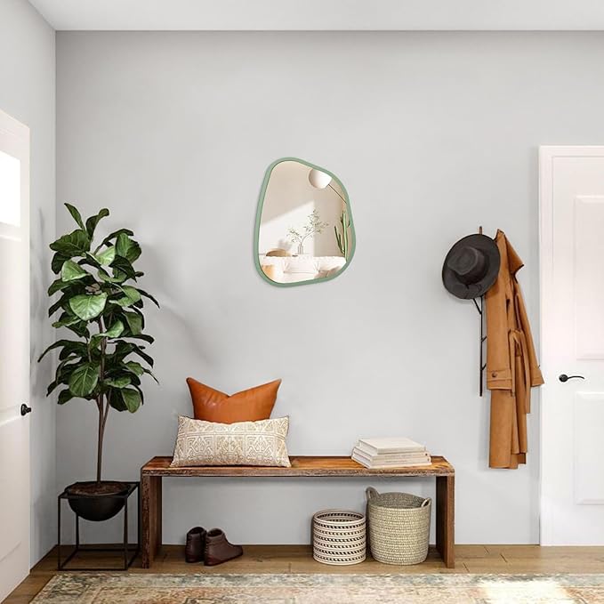 Asymmetrical Mirror for Wall Irregular Accent Wood Frame Modern Unique Wall Mirror Decorative Vanity Bathroom Living Room Bedroom Entryway Hallway Artistic Wavy Mirror Small 16"x12"