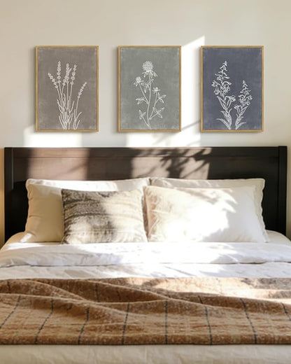 Drsoum Vintage Boho Flower Wall Art Framed Retro Botanical Floral Wall Prints Wildflower Neutral Rustic Bohemain Artwork Bedroom Ready to Hang 11x14in Natural Framed