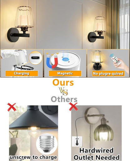 Adetu Crystal Wall Sconces Set of Two, Battery Operated Wall Sconce with 10000mAh Dimmable Magnetic Bulbs and Remote, RGB Rechargeable Wall Lights for Bedroom Living Room Hallway Decor