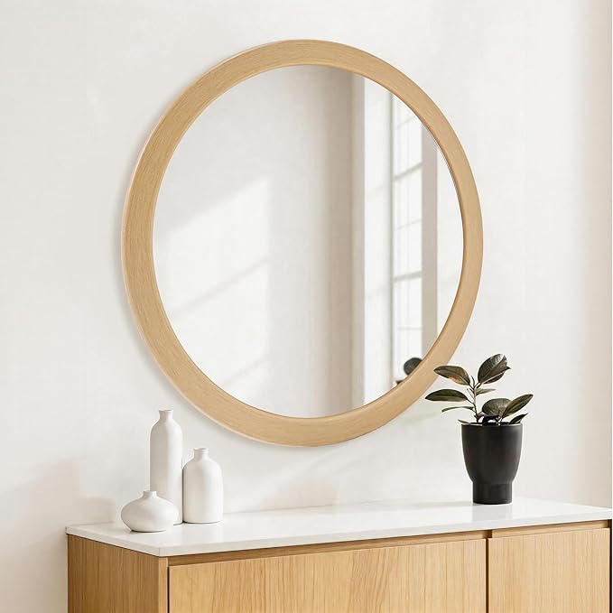 CULER Round Mirrors 36 Inch,Natural Vanity Wall Rustic Natural Mirror, Circle Tempered Glass Mirror for Bathroom Bedroom Living Room or Entryway