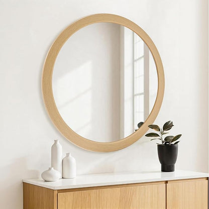 CULER Round Mirrors 36 Inch,Natural Vanity Wall Rustic Natural Mirror, Circle Tempered Glass Mirror for Bathroom Bedroom Living Room or Entryway