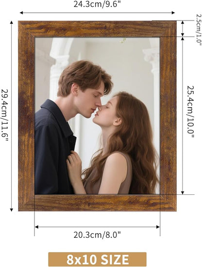PETAFLOP 8x10 Picture Frame Set of 7 in Multi Color, Distressed Rustic Wooden Frame with HD PS for Wall and Tabletop Display