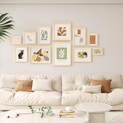 Egofine 8x8 Picture Frames Made of Solid Wood with Plexiglass, Display Pictures 4x4/6x6 with Mat or 8x8 Without Mat Set of 4 for Tabletop and Wall Mounting, Oak Wood