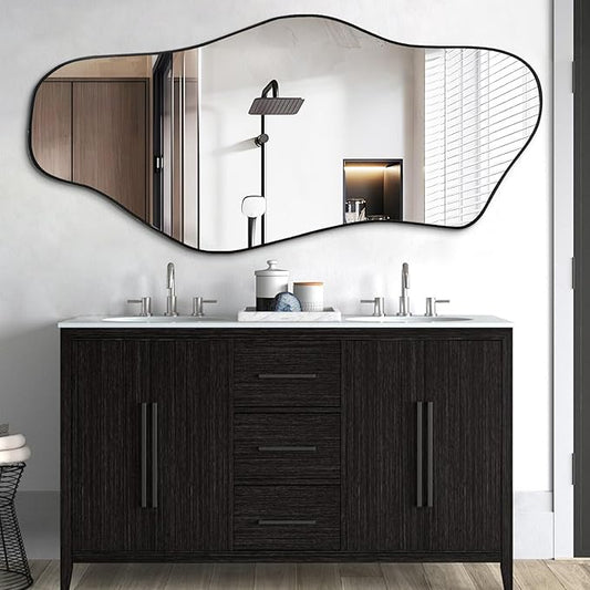 Irregular Mirror, 59"x25.5" Asymmetrical Full Length Mirrors, Large Abstract Frameless Mirror Decorative, Unique Shaped Mirrors for Living Room Bathroom Bedroom Hallway Entryway Fireplace