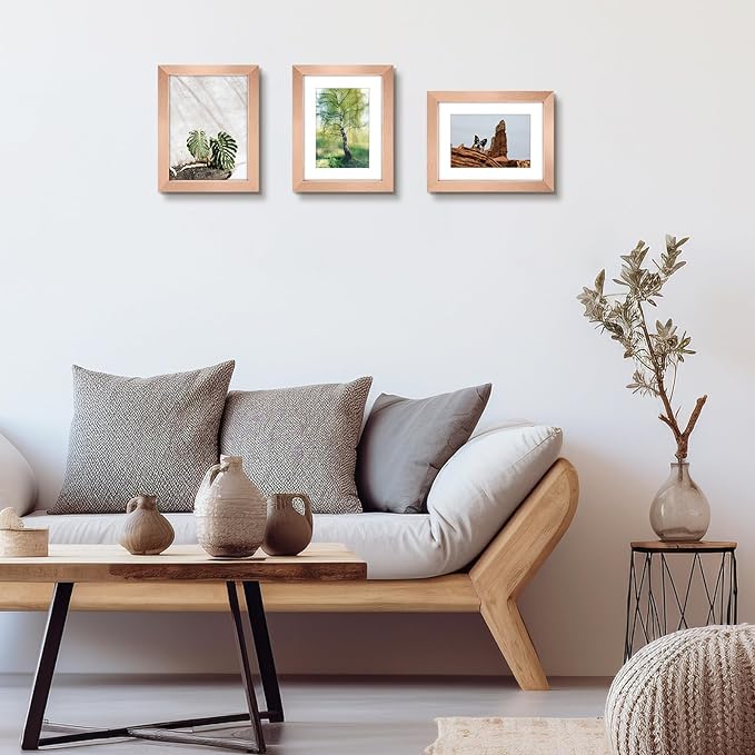 Golden State Art, 6x8 Picture Frame Set of 3 - Matted to 4x6 Photo - Engineered Wood Gallery Frame Set - Wall Mounting or Tabletop Display (Rose Gold,3 Pack)