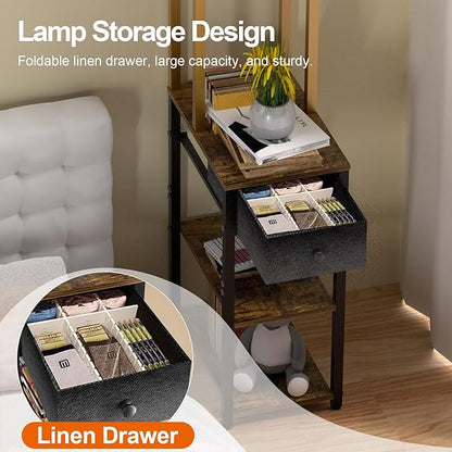 Lightdot Floor Lamp with Shelves&Drawer, Modern Standing Lamp with 350° Adjustable Lamp Head, Fabric Shade& Bulb Included, Display Corner Floor Lamp for Living Room/Sofa Beside/Corner Decor
