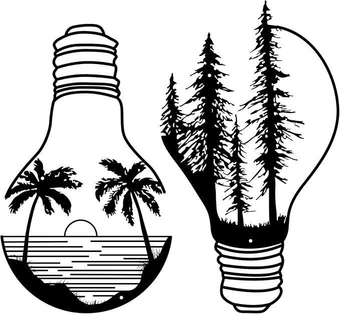 ESTART Metal Pine Tree Wall Art, Metal Bulb Wall Decor, Nature Rustic Farmhouse Cabin Decor, Forest Wall Art for Home Living Room Bedroom Office Indoor and Outdoor Decoration (Black)