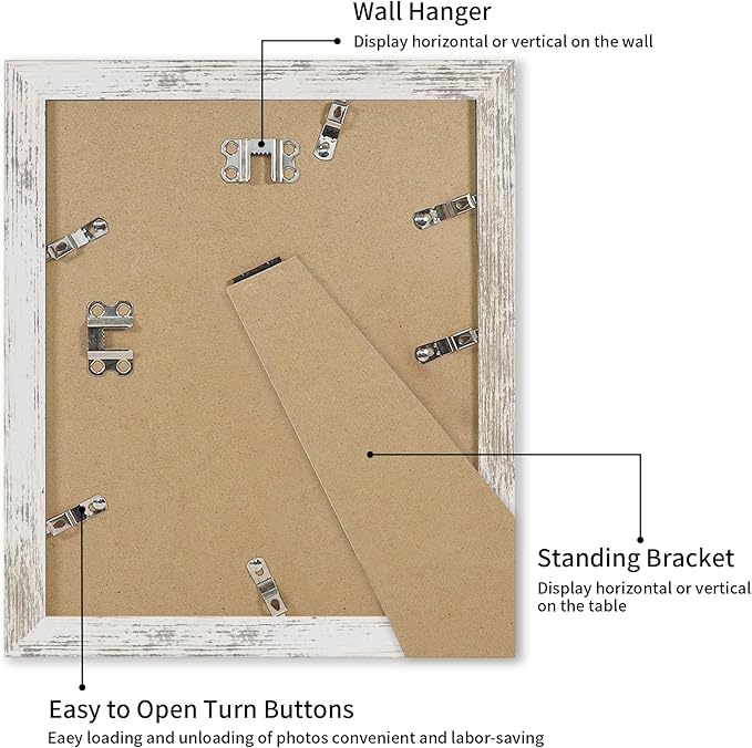 iRahmen 10x12 Picture Frame with Mat 8x10 - High Definition Tempered Glass Wooden Photo Frames for Tabletop Display and Wall Mounting (Distressed-White, Set of 2)