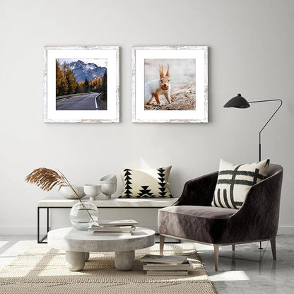 Yaetm 20x20 Picture Frame Rustic White Set of 3, Square 20x20 Frame Displays 16x16 with Mat or 20 x 20 without Mat, Gallery Wall Frames for Wall Mounting (3 Pack, White)