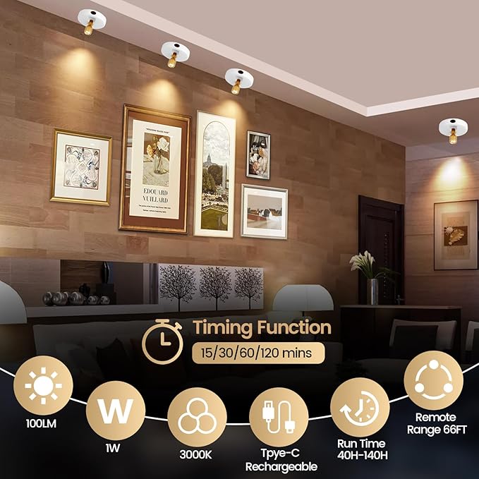 HAMVIDNE LED Spotlight, Rechargeable Battery Picture Lights, Uplighting Indoor with Remote, Stick Spot Lights for Wall Display Dartboard Painting Artwork Accent-2pcs