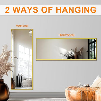 TRAHOME Standing Mirror Full Length Mirror,15" x 56" Large Floor Mirror with Aluminium Frame for Door Bedroom Bathroom Living Room(Gold)