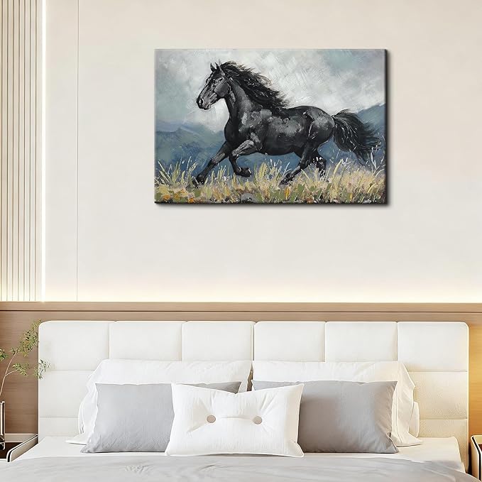 DRLWGTY Farmhouse Rustic Horse Canvas Wall Art, Rustic Animal Picture Prints, Vintage Wall Decor for Living Room Bedroom Kitchen Bathroom Office