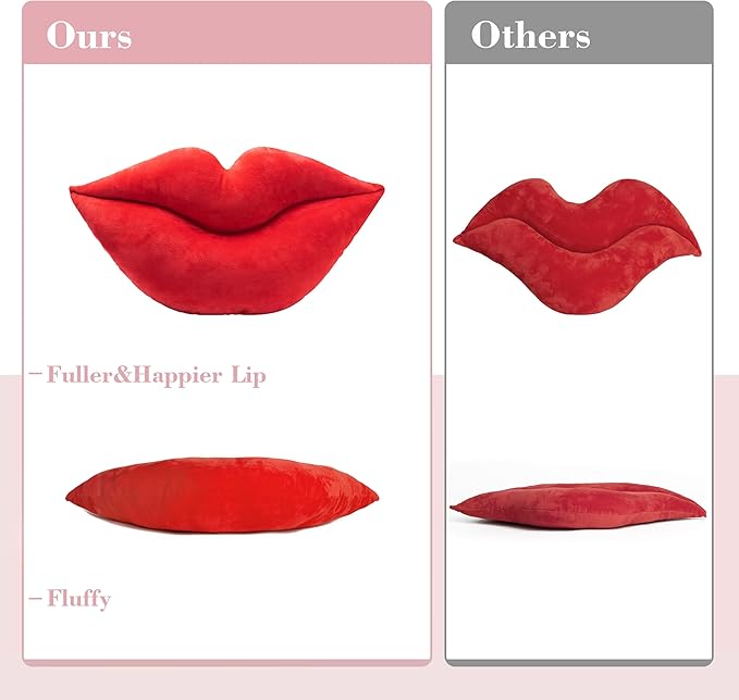 AELS 3D Large Lips Throw Pillows Smooth Soft Velvet Decorative Throw Pillows Love Pillows Cute Pillow Set of 2 for Couch Sofa Bed Living Room Bedroom, Red